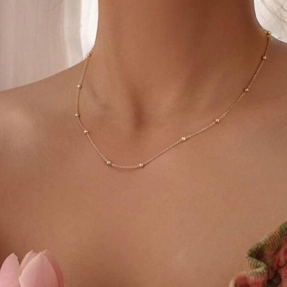 Dainty Choker Necklace for Women 14K Gold Plated Minimalist Chain Choker Necklac - Picture 2 of 9